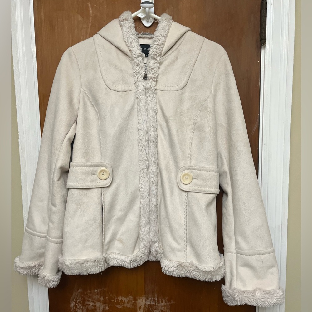Jones New York Off-White Winter Faux Fur Jacket  coat with Hood S.
